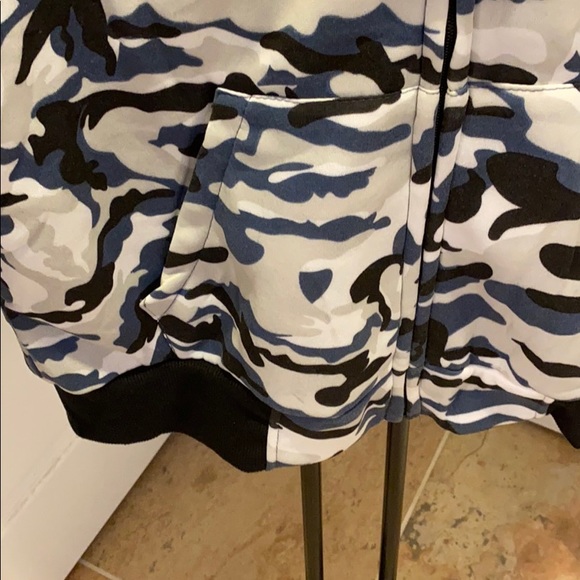 Han Ton Camo Blue Sherpa Hoodie Sweatshirt/New - Picture 4 of 4